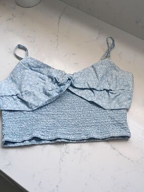 American Eagle Outfitters Light Blue Floral Twist-Smock Cami